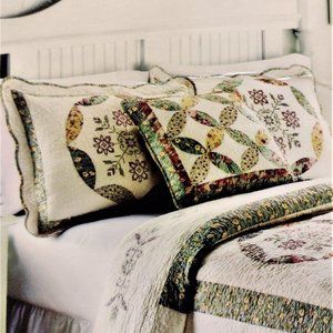 Quilted & Cross Stitch Standard Pillow Shams ~ Set of 2 ~ 20 X 26 ~ NEW